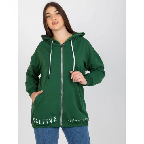 Dark green plua size zipped sweatshirt with a hood