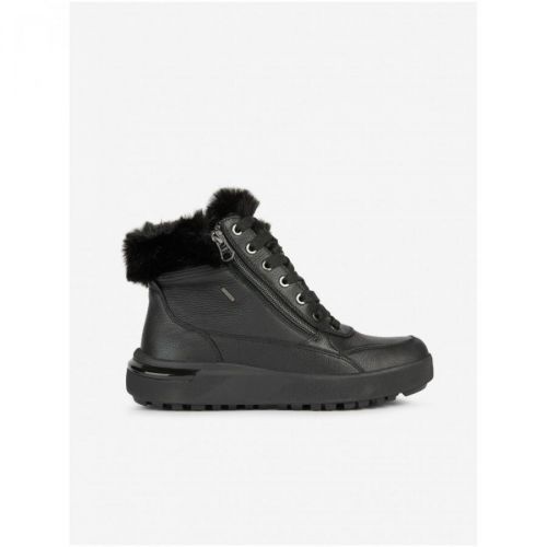 Black Women's Ankle Leather Boots with Artificial Fur Geox Dalyla - Women