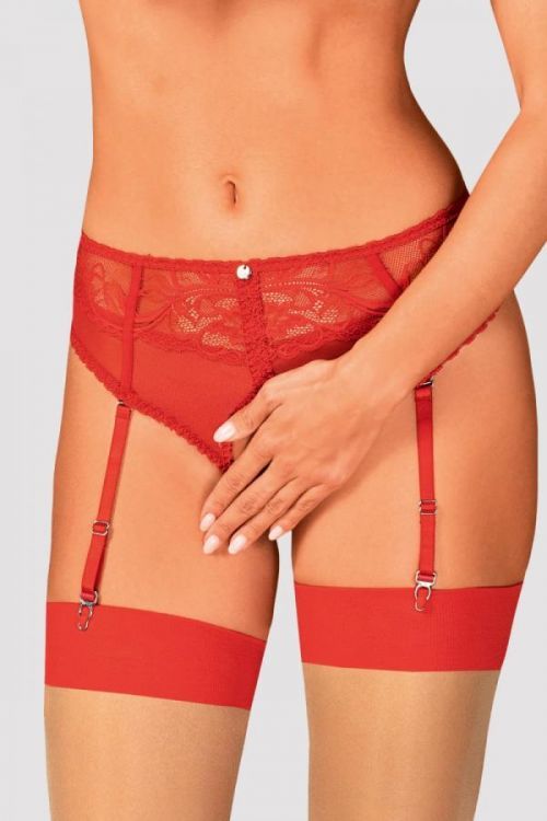 Červené crotchless nohavičky s podväzkovým pásom Dagmarie