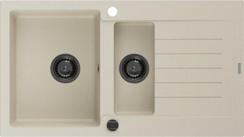 MEXEN/S MEXEN/S - Matias granitový drez 1.5 s odkvapkávačom 900x505 mm, béžová,+ čierny sifón 6502901505-69-B