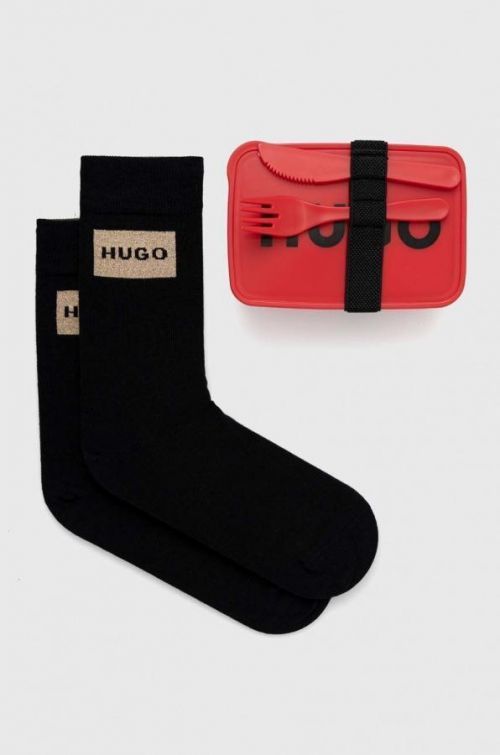 Ponožky HUGO 2-pak dámske, čierna farba