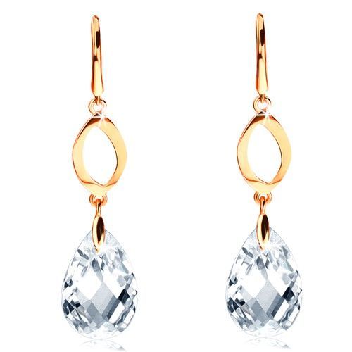 Náušnice zo žltého 14K zlata - lesklý obrys zrnka, brúsená ligotavá kvapka