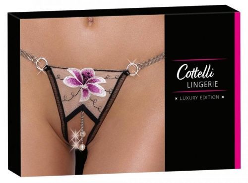 Cottelli - luxury embroidered lily thong (black and white)
