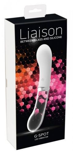 Liaison - rechargeable, silicone-glass LED G-spot vibrator (transparent-white)