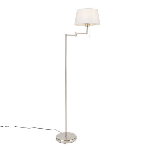 Klasická stojaca lampa z ocele s nastaviteľným bielym tienidlom - Ladas