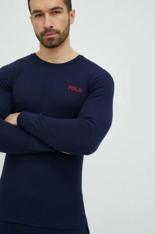 Pyžamové tričko s dlhým rukávom Polo Ralph Lauren tmavomodrá farba, s potlačou
