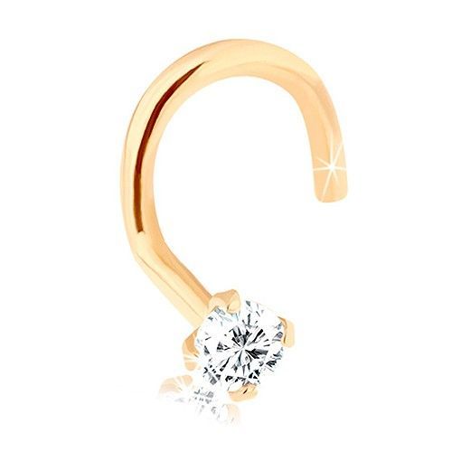 Piercing do nosa zo žltého 14K zlata, zahnutý - zirkónik čírej farby