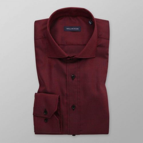 Pánska slim fit košeľa v bordovej farbe s jemným vzorom 14794