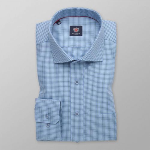 Pánska slim fit košeľa svetlomodrá s jemným károvaným vzorom 14796