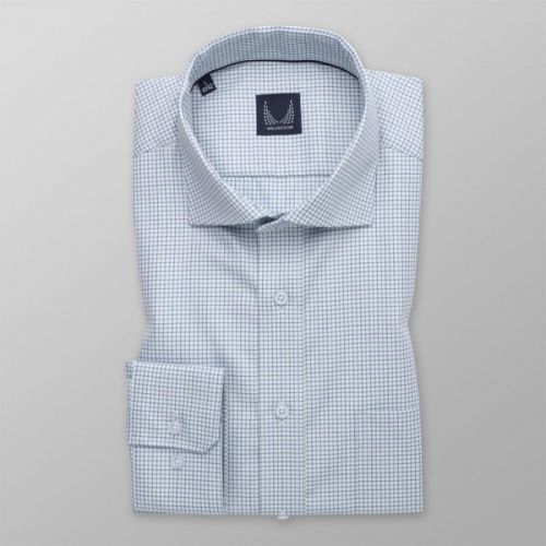 Pánska slim fit košeľa svetlomodrá s dvojfarebným károvaným vzorom 14798