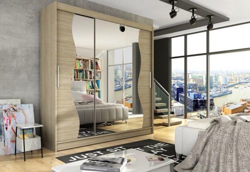 Expedo Posuvná šatníková skriňa LUKAS S so zrkadlom, 250x215x58, sonoma