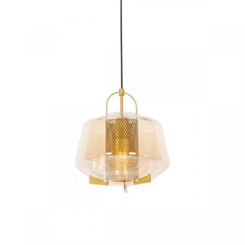 Art deco závesná lampa zlatá s jantárovým sklom 30 cm - Kevin
