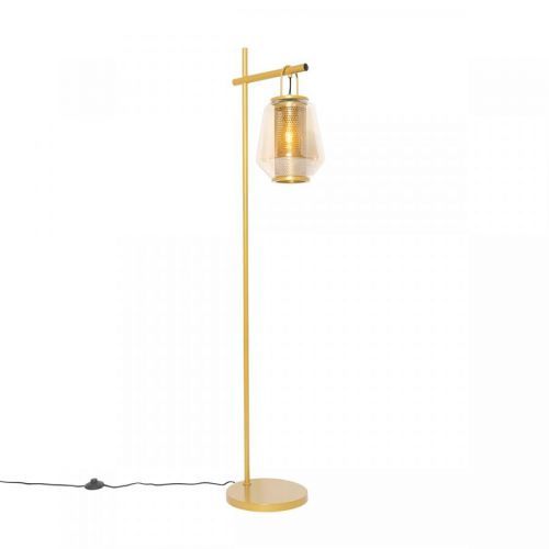 Art deco vloerlamp goud met amber glas - Kevin