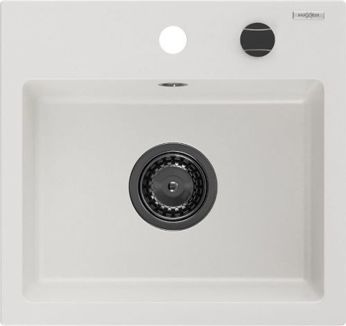 MEXEN/S MEXEN/S - Milo granitový drez 1 435 x 410 mm, biela, + čierny sifón 6505441000-20-B