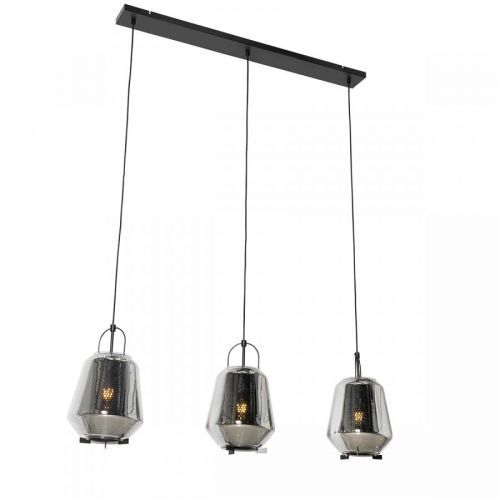 Hanglamp zwart met smoke glas 23 cm langwerpig 3-lichts - Kevin