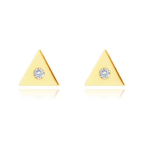 Diamantové 14K náušnice zo žltého zlata - malý trojuholník s čírym briliantom