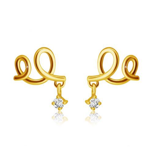 Diamantové náušnice zo žltého 14K zlata - dvojitá slučka, číry briliant