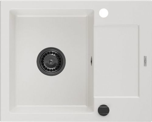 MEXEN/S MEXEN/S - Enzo granitový drez 1 s odkvapkávačom 576 x 465 mm, biela, + čierny sifón 6506571005-20-B