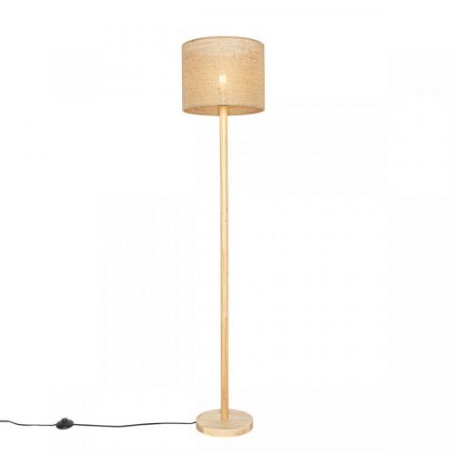 Landelijke vloerlamp hout met linnen kap naturel 32 cm - Mels