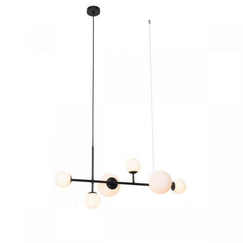 Moderne hanglamp zwart met mat glas 6-lichts - Monaco