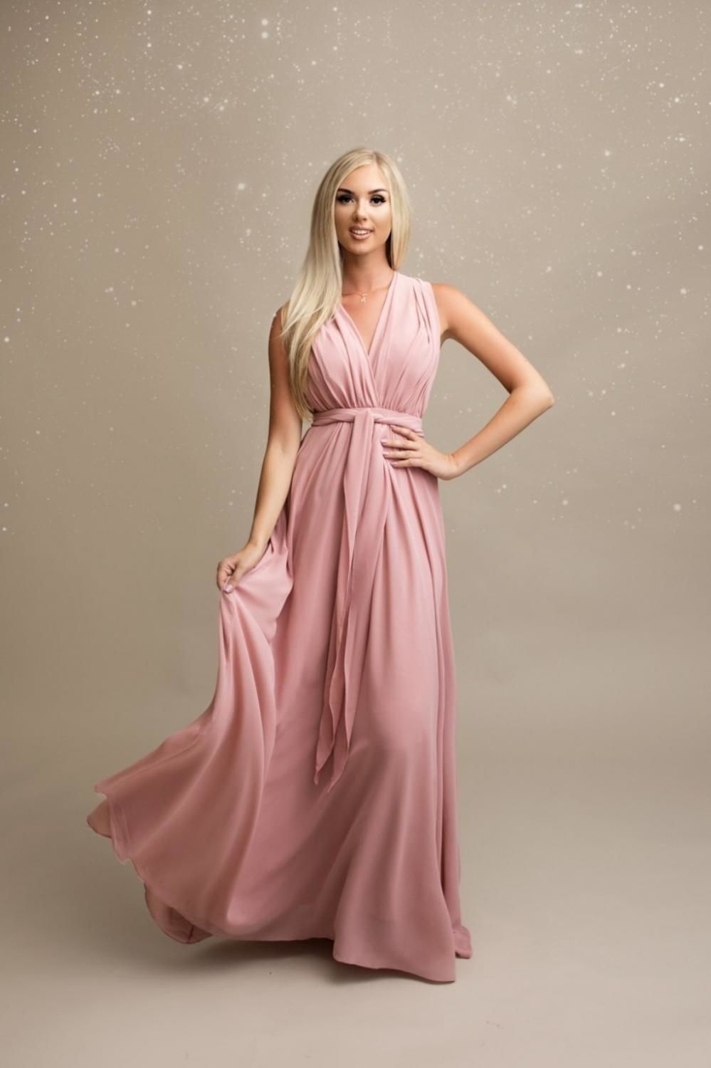 Staroružové šifónové šaty s viazaním Veľkosť: S