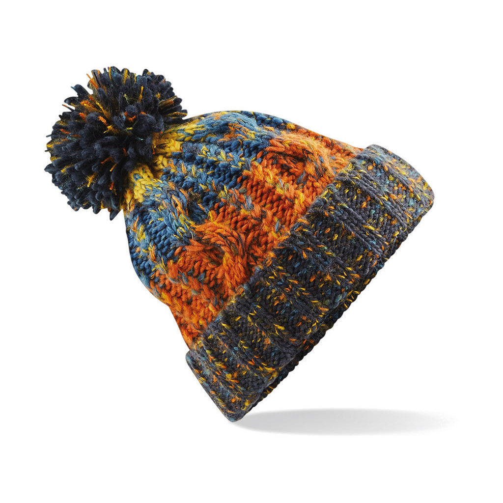 Čiapka s brmbolcom Beechfield Corkscrew Beanie - modrá-oranžová