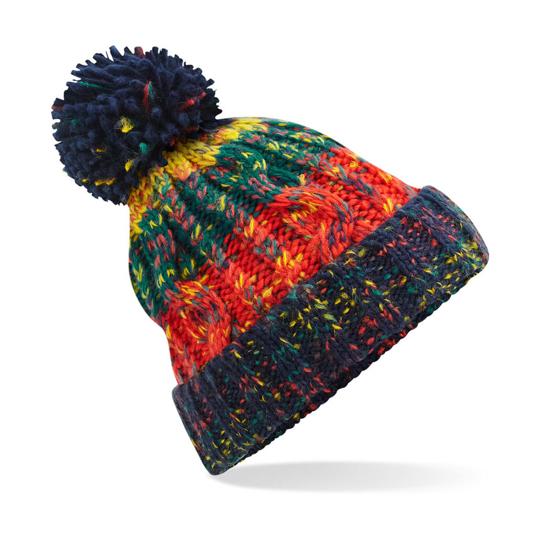 Čiapka s brmbolcom Beechfield Corkscrew Beanie - zelená-červená