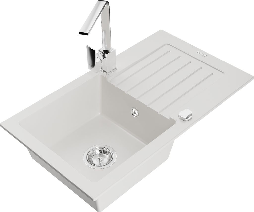 MEXEN/S MEXEN/S - Pablo granitový drez 1-miska s odkvapkávačom vrátane batérie Rita, biela 6510-20-670300-00