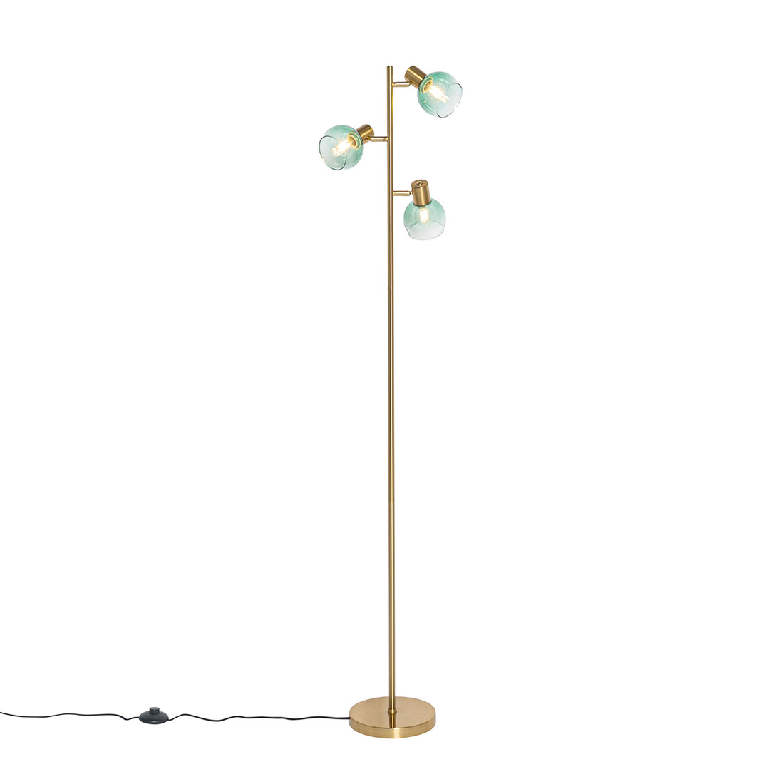 Art Deco vloerlamp goud met groen glas 3-lichts - Vidro