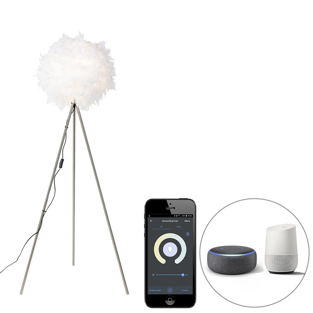 Smart romantische vloerlamp wit incl. Wifi A60 - Feather