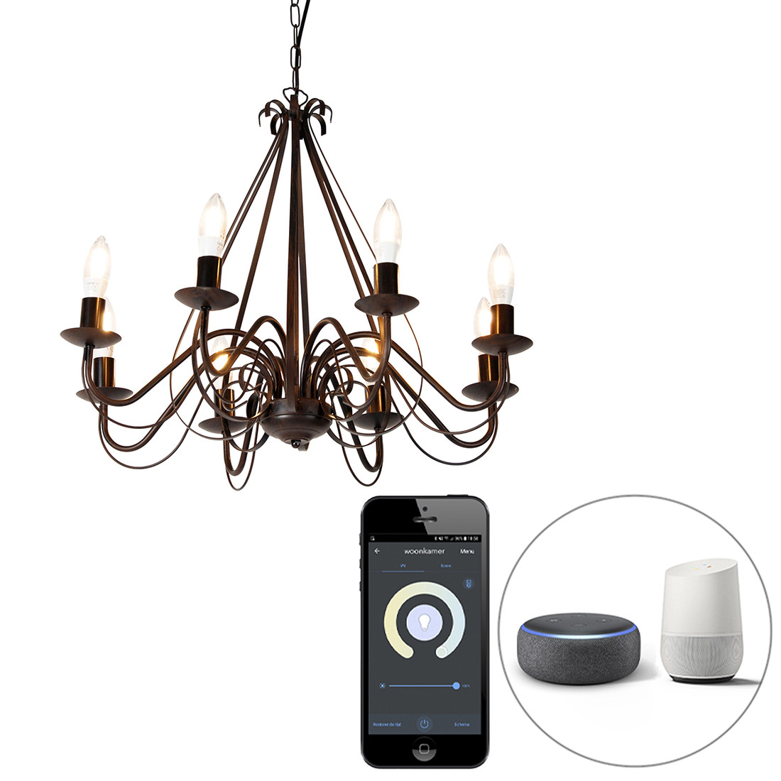 Smart kroonluchter roestbruin 8-lichts incl. Wifi B35 - Giuseppe