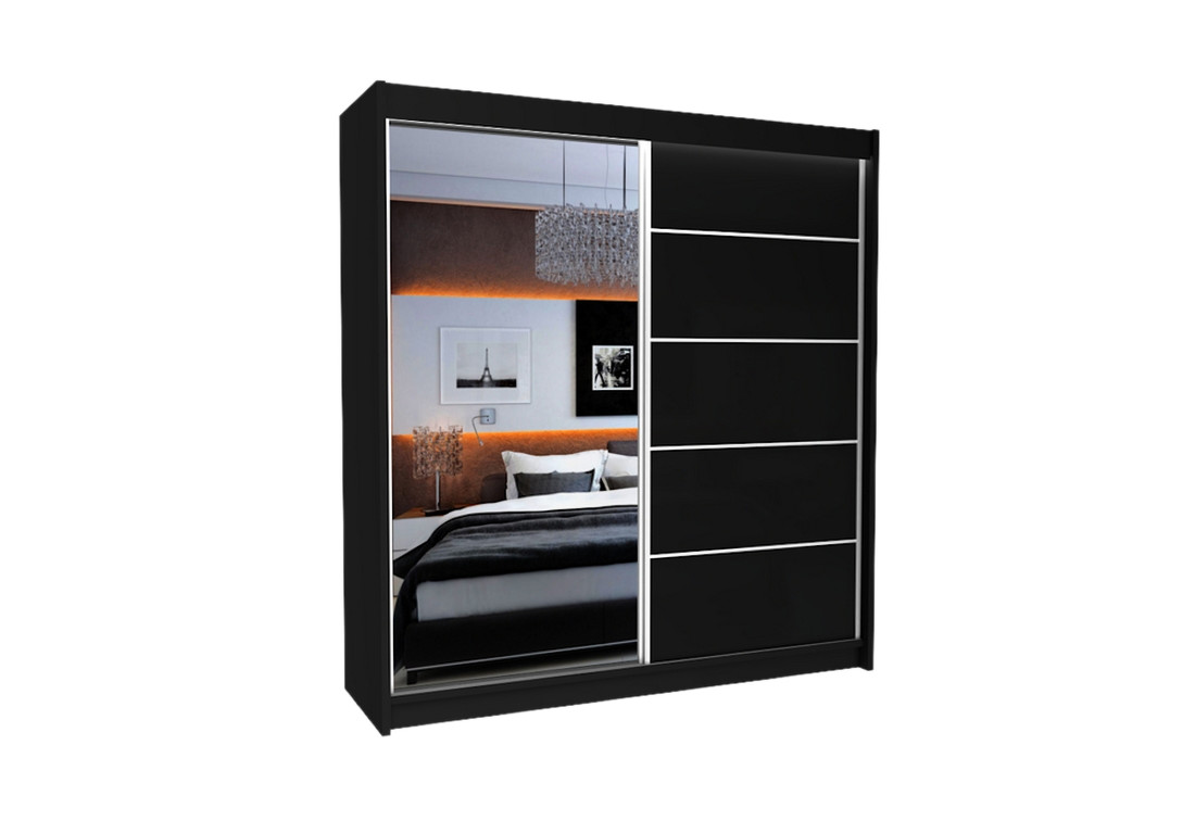 Expedo Skriňa s posuvnými dverami a zrkadlom ELVIRA, čierna, 200x216x61