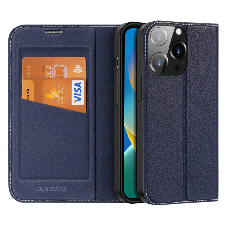 Dux Ducis Skin X2 knižkové kožené puzdro na iPhone 14 Pro, modré