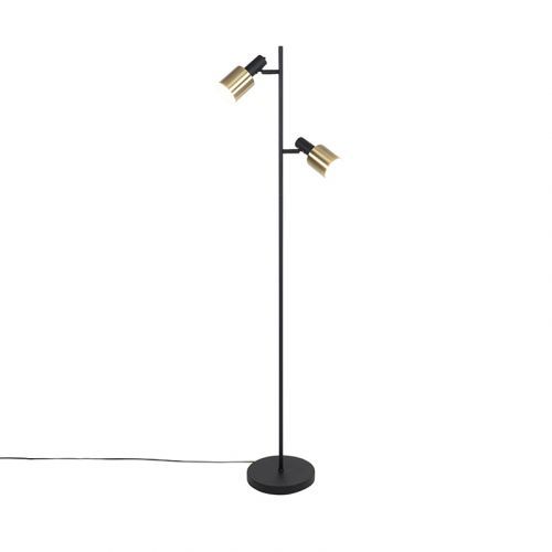 Dizajnová stojaca lampa čierna so zlatými 2-svetlami - Lynn