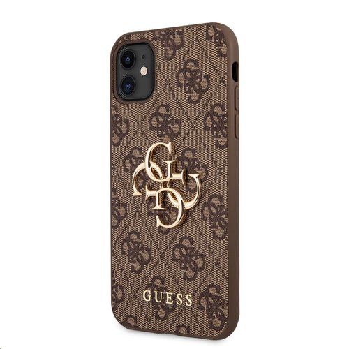 GUHCN614GMGBR Guess PU 4G Metal Logo Zadní Kryt pro iPhone 11 Brown