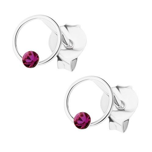 Strieborné náušnice 925, krúžok s fialovým krištálikom Swarovski