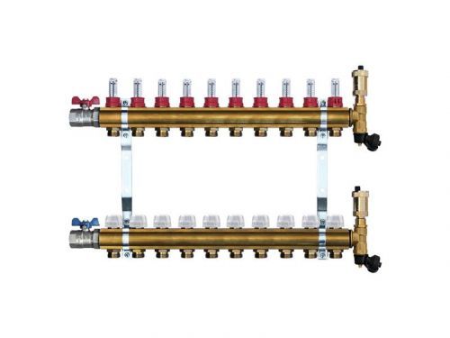 Mosadzný rozdeľovač s automatickým odvzdušnením - 10 cestný