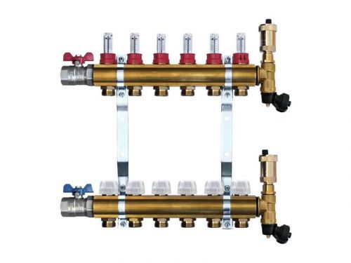 Mosadzný rozdeľovač s automatickým odvzdušnením - 2 cestný