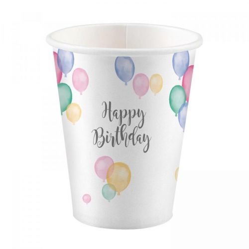 Amscan Poháre - Happy Birthday pastelové balóny 8 ks 250 ml