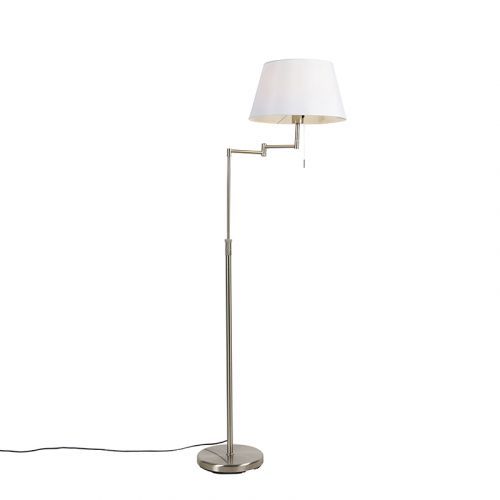 Stojacia lampa oceľová s bielym tienidlom a nastaviteľným ramenom - Ladas