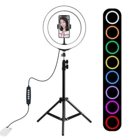 PULUZ RGB Selfie Ring kruhové LED svetlo + statív, čierne (PKT3044)
