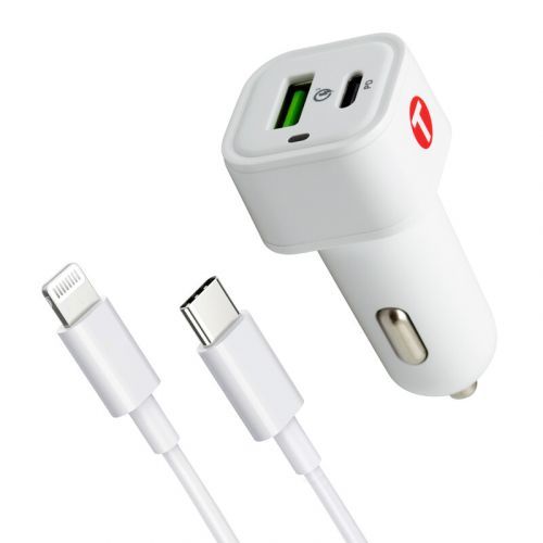 mobilNET nabíjačka do auta s káblom 2M Type C 3A, Power Delivery + Quick Charge, Eko balenie, 38W, biela