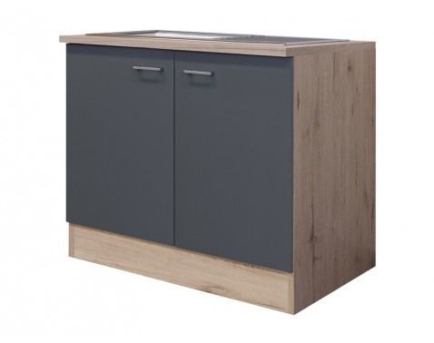 Kuchynská skrinka s drezom Tiago DSPU 100ES, dub san remo/šedá, šírka 100 cm%