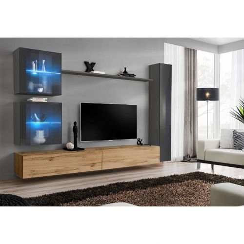 Obývacia stena Switch XVIII Sklo +LED Biely/Wotan