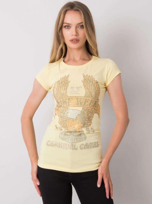 Svetlo žlté dámske tričko s aplikáciou S