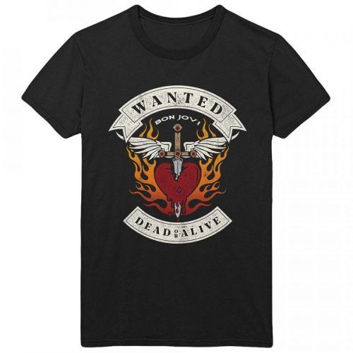 Bon Jovi - Tričko Wanted Flames - Muž, Unisex, Čierna, S