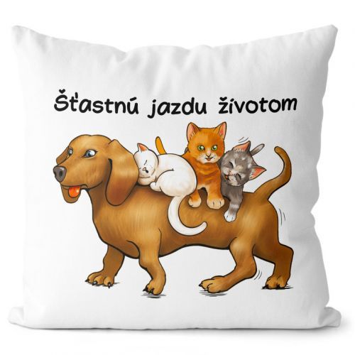 Vankúš Jazda životom – pes (Velikost: 40 x 40 cm)
