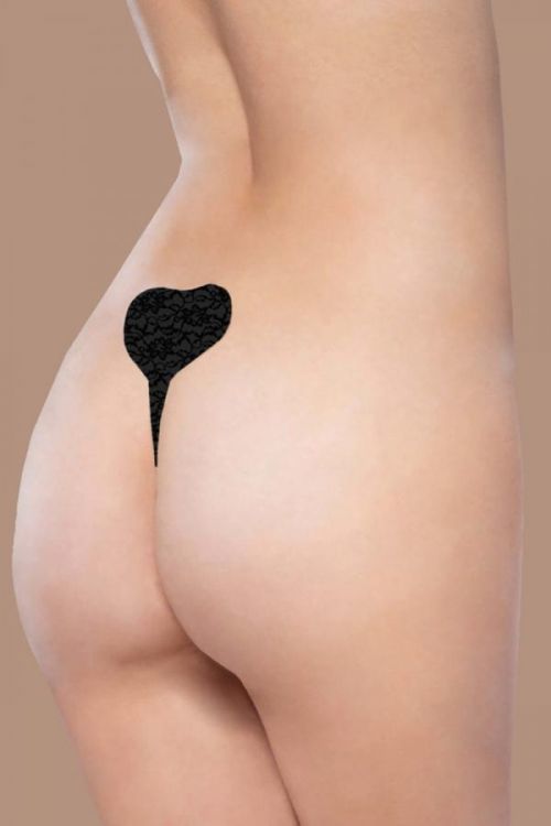 Čierne čipkované samodržiace tangá Adhesive Thong