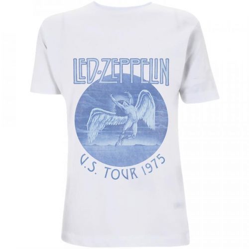 Led Zeppelin - Tričko Tour '75 Blue Wash - Muž, Unisex, Biela, XXL