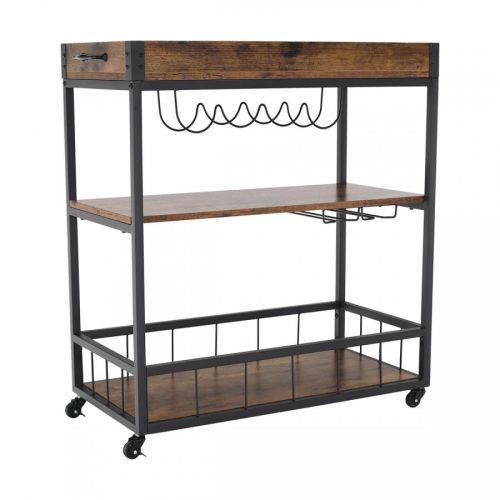 KONDELA Silvius rustikálny servírovací stolík na kolieskach dub smoke / čierna